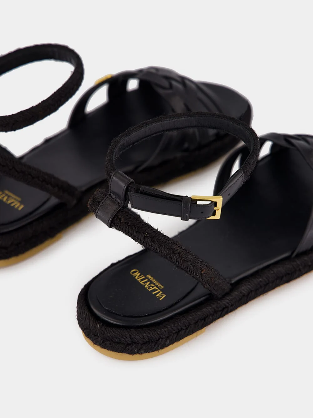 Black Leather Espadrille Sandals - Image 6