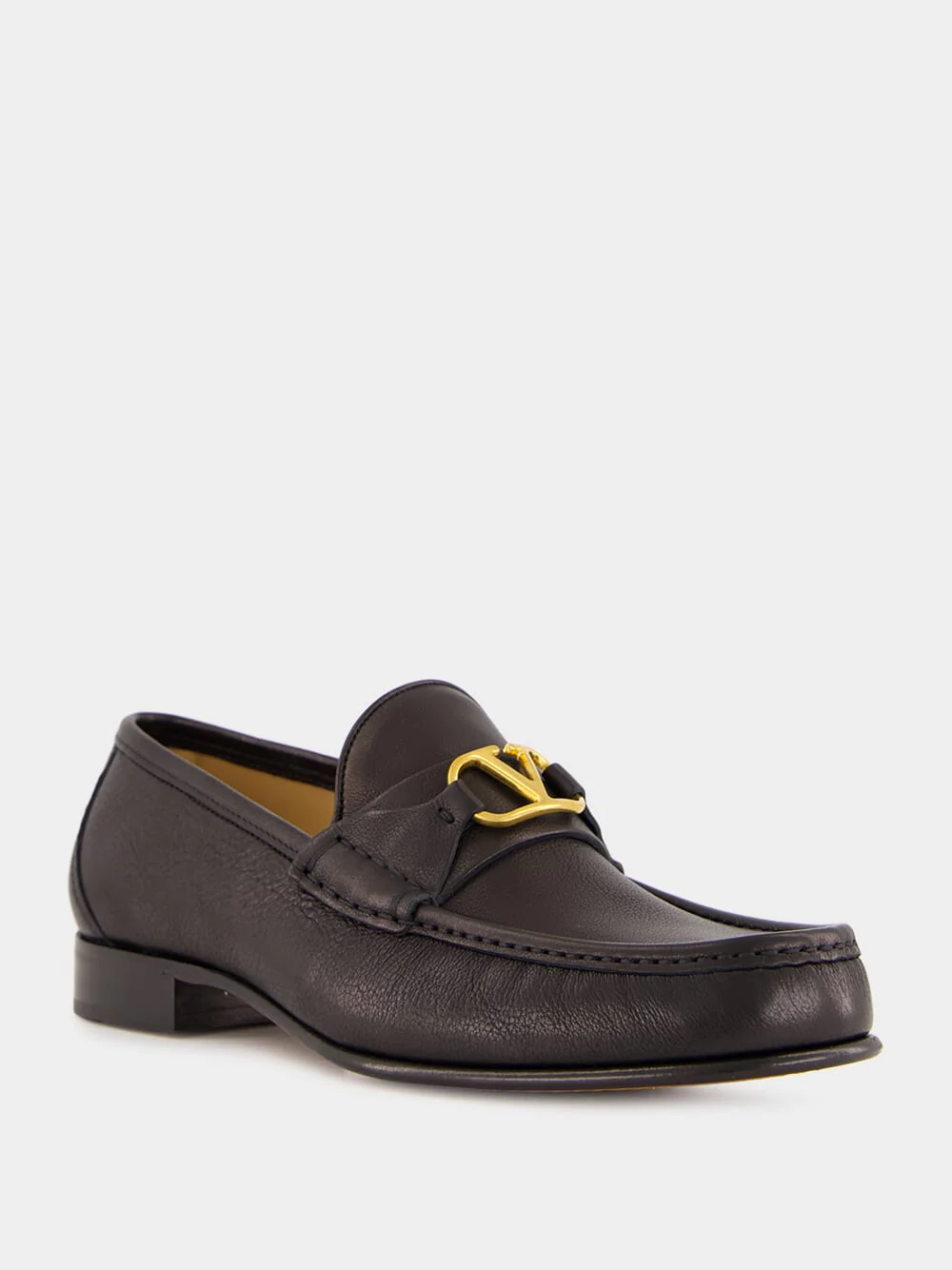 Brass Logo Black Leather Loafers - Image 2