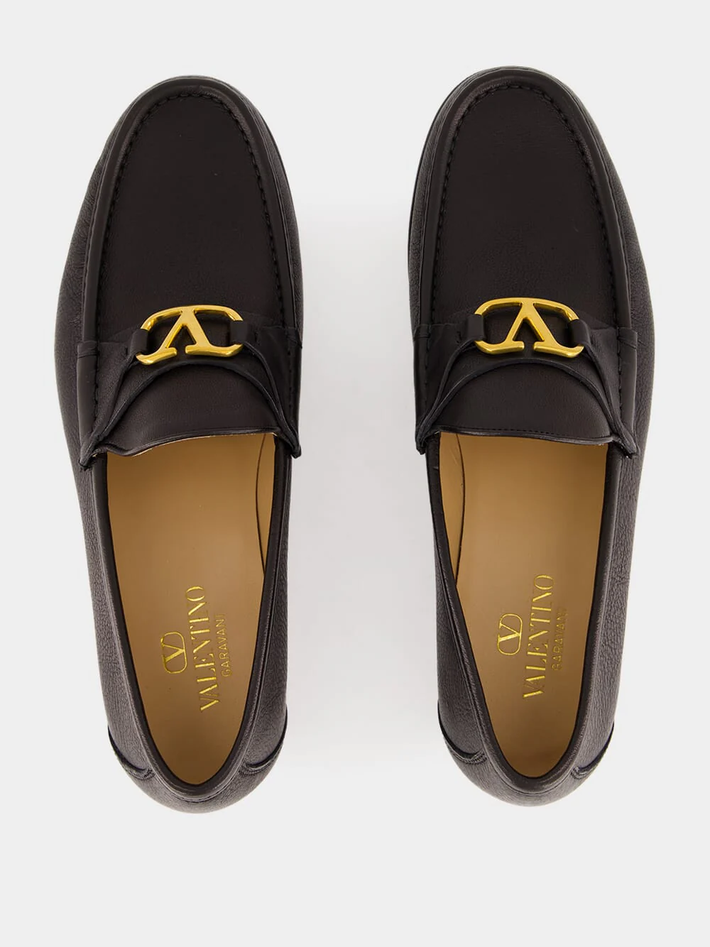 Brass Logo Black Leather Loafers - Image 4