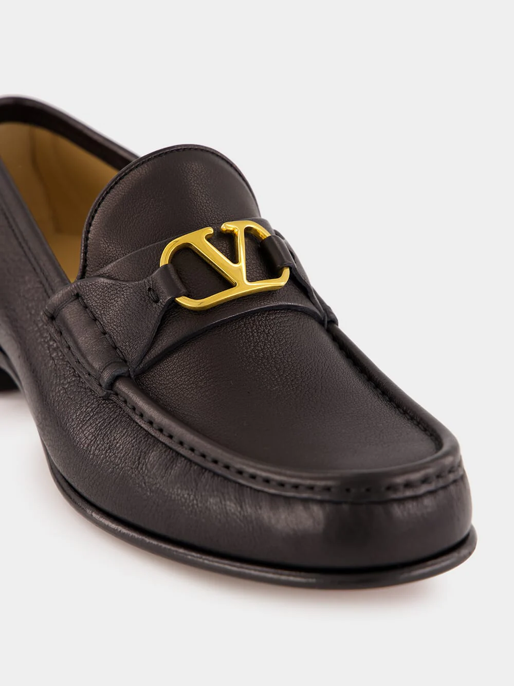 Brass Logo Black Leather Loafers - Image 7