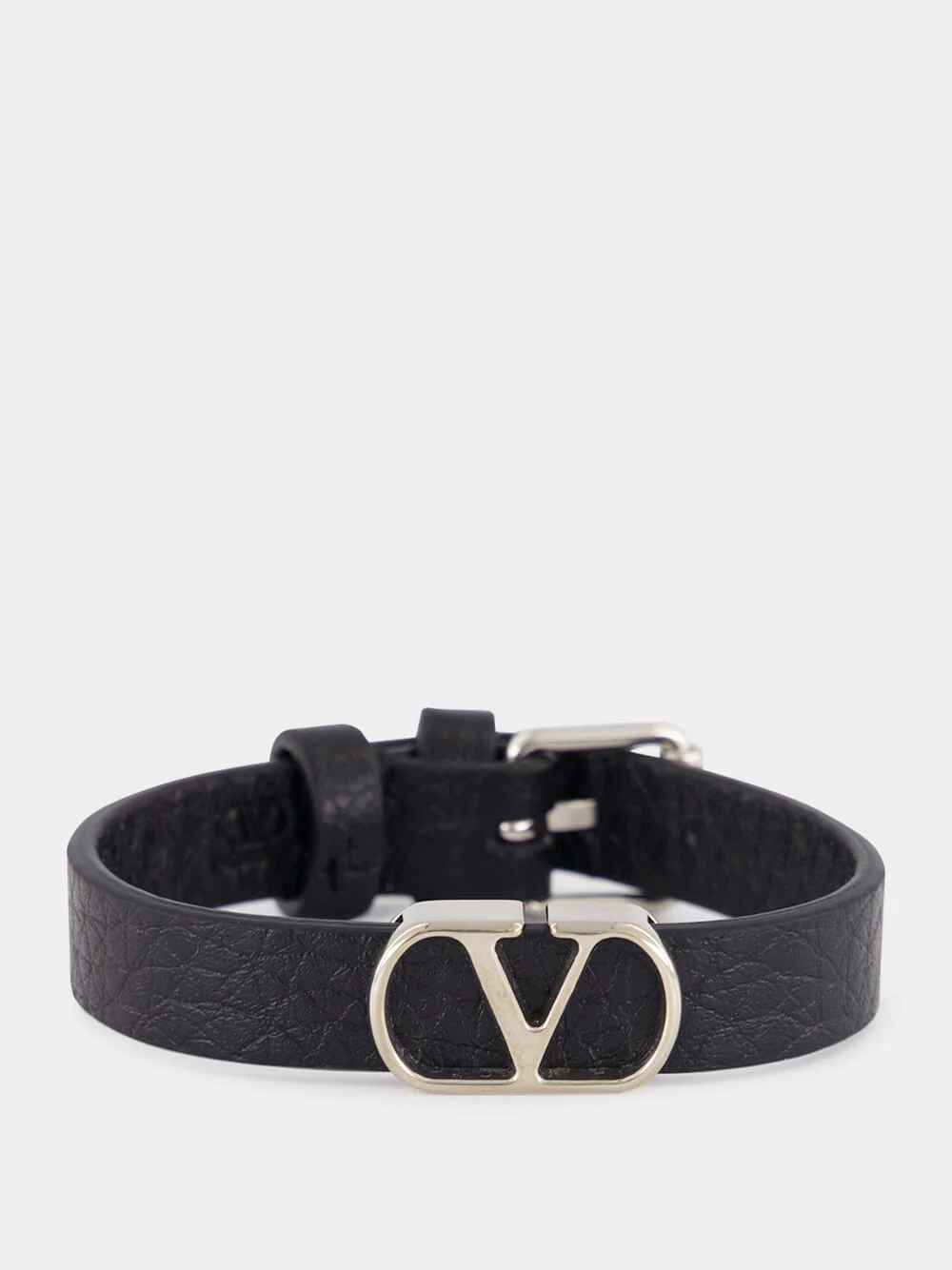 Black Leather VLogo Bracelet