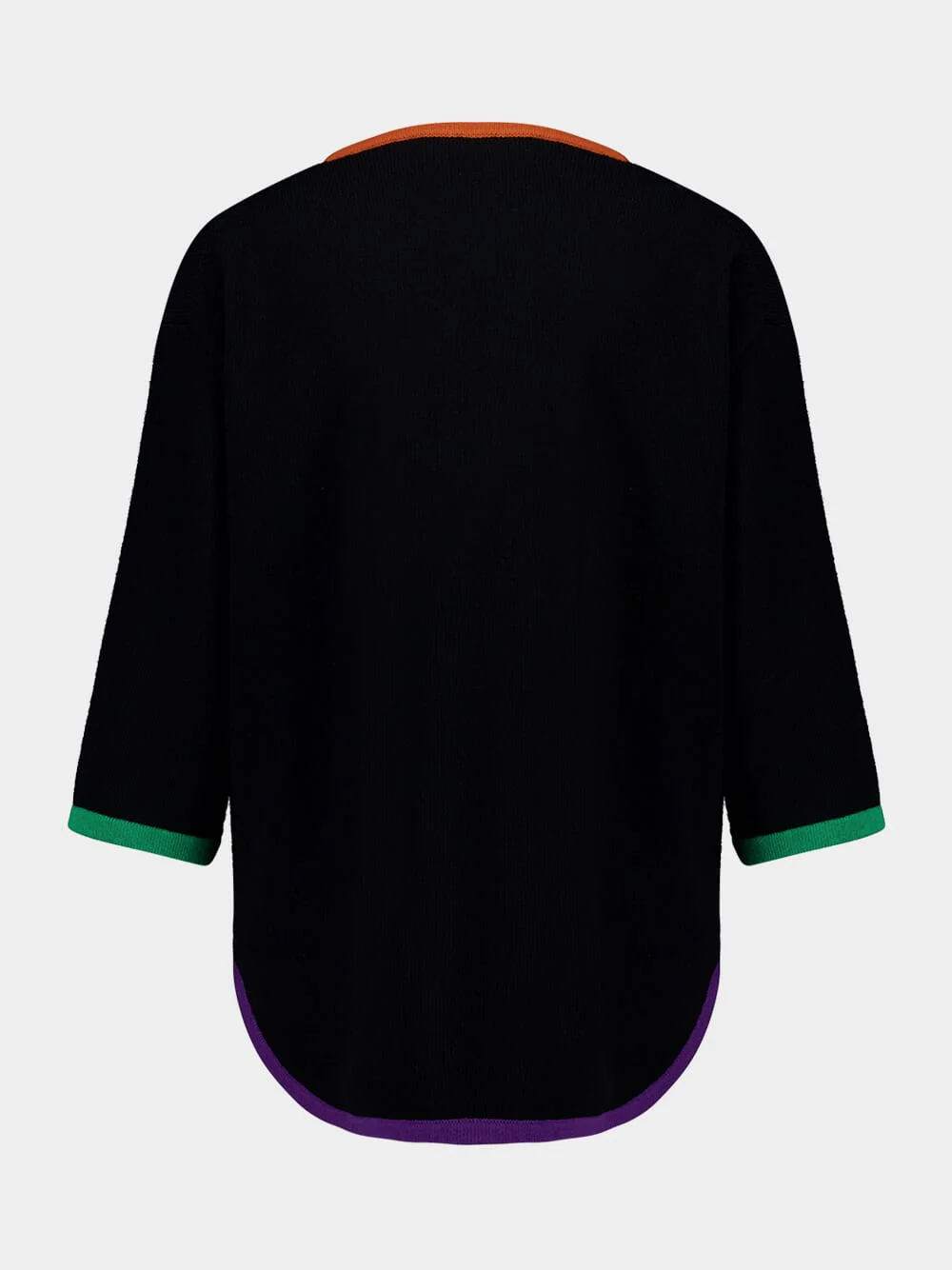 Black Long-Sleeve Wool Top with V Detail - Image 2