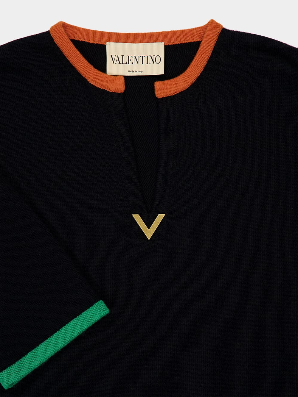 Black Long-Sleeve Wool Top with V Detail - Image 3