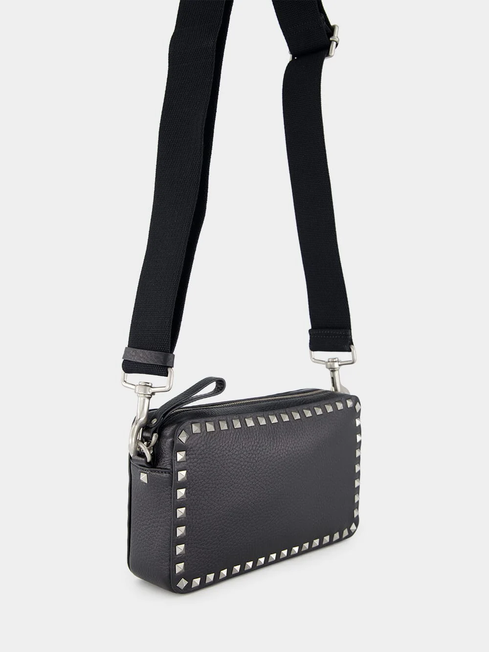 Black Rockstud Grained Leather Crossbody Bag - Image 3