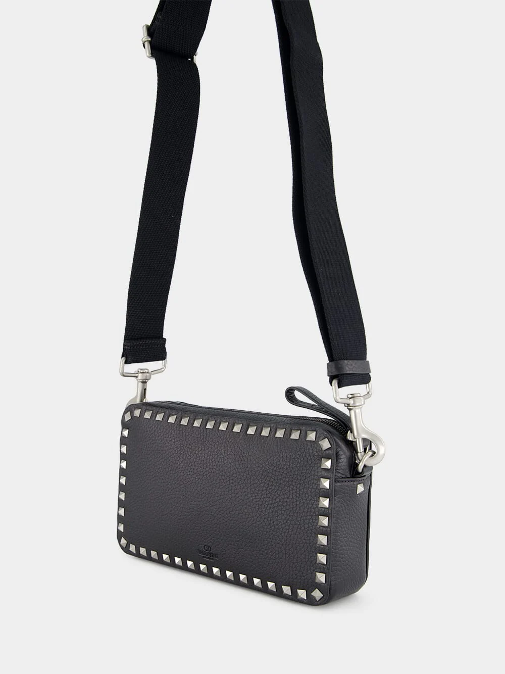 Black Rockstud Grained Leather Crossbody Bag - Image 5