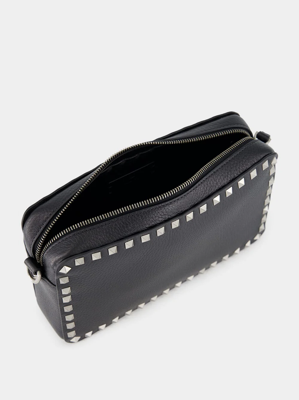 Black Rockstud Grained Leather Crossbody Bag - Image 6