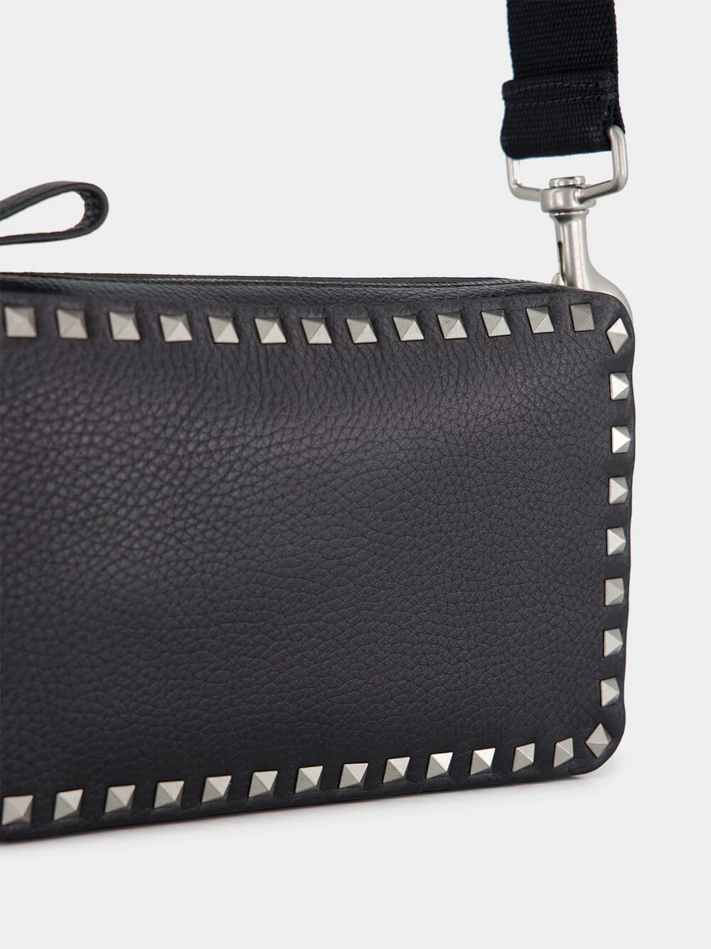 Black Rockstud Grained Leather Crossbody Bag - Image 7