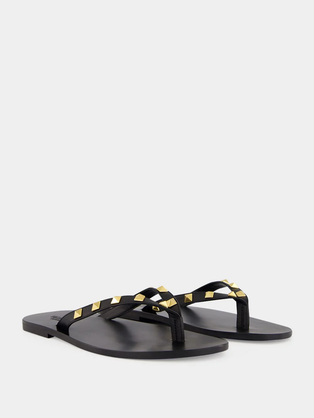 Black Rockstud Leather Flip-Flops - Image 3