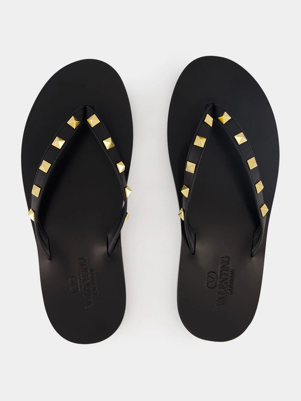 Black Rockstud Leather Flip-Flops - Image 4