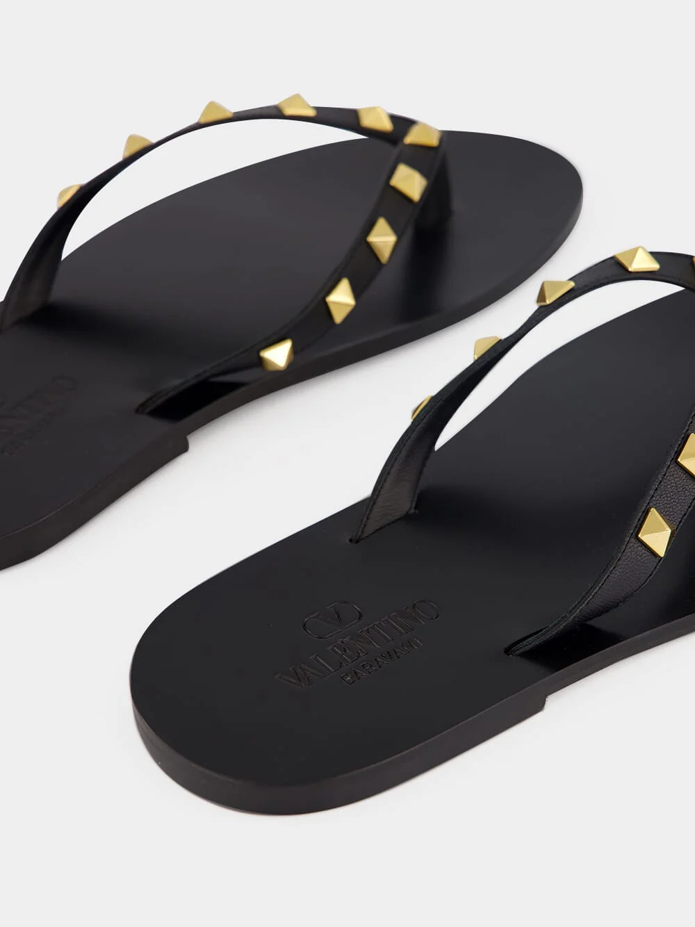 Black Rockstud Leather Flip-Flops - Image 6