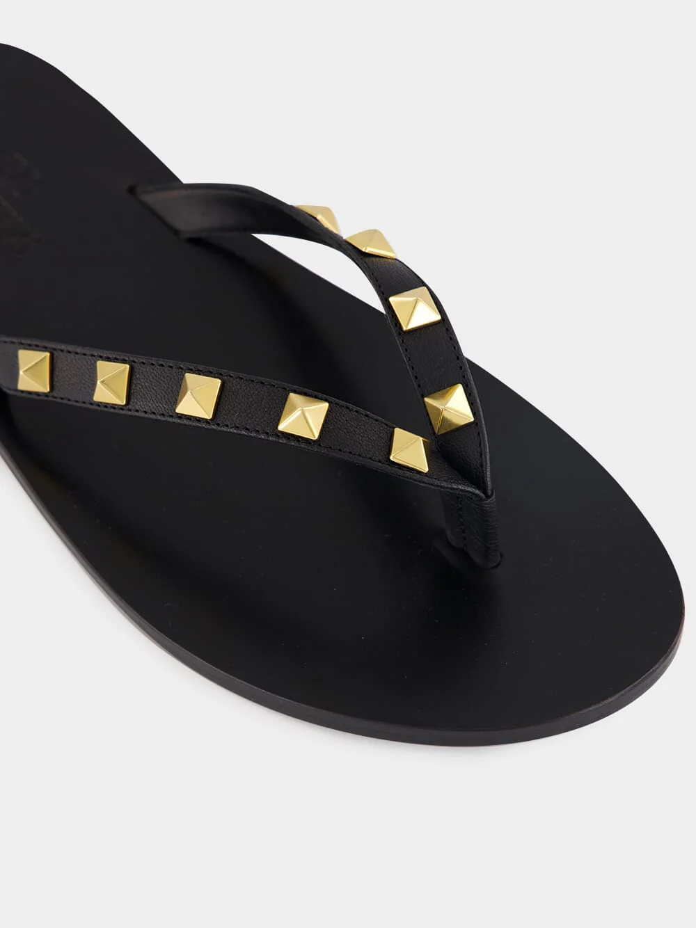 Black Rockstud Leather Flip-Flops - Image 7