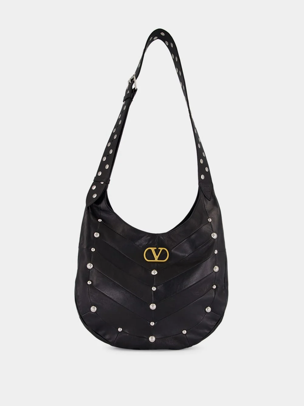 Black Studded Nappa Hobo Bag