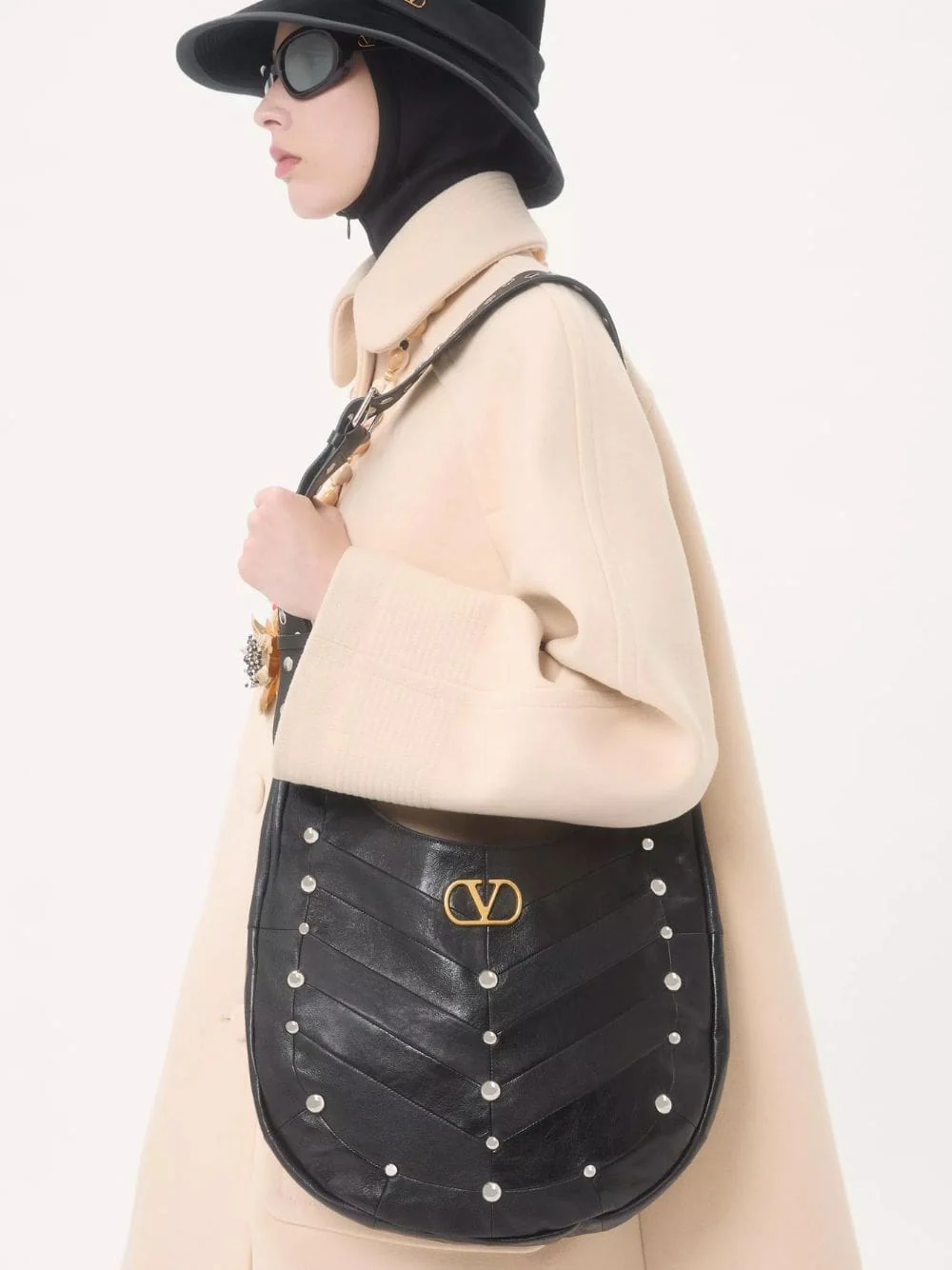 Black Studded Nappa Hobo Bag - Image 2