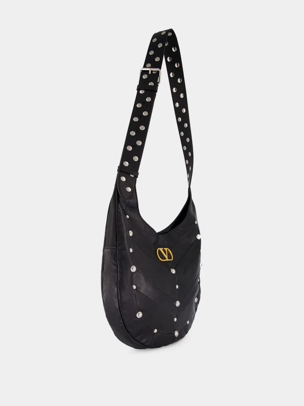 Black Studded Nappa Hobo Bag - Image 3