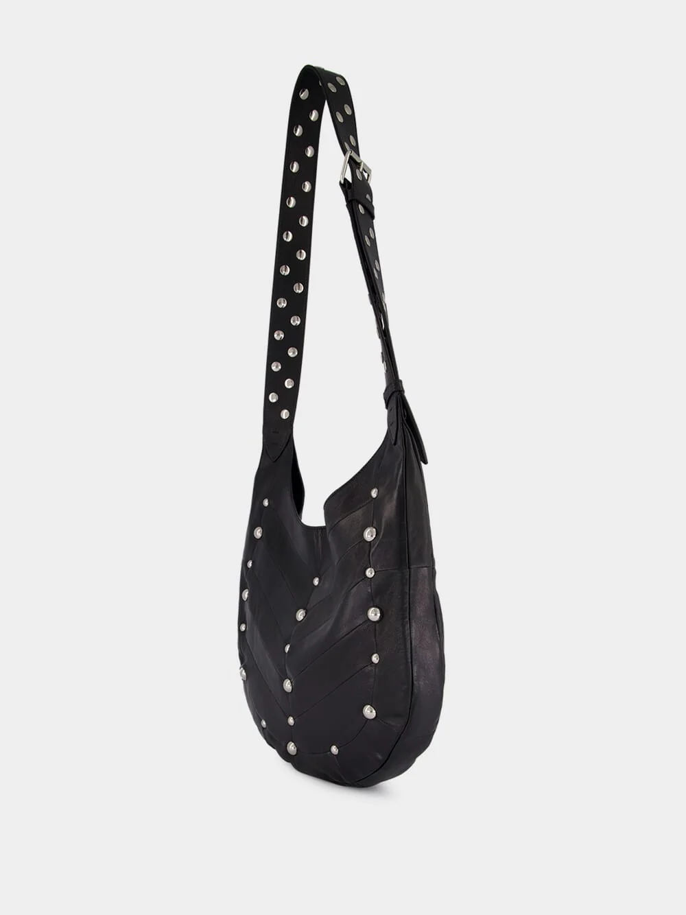 Black Studded Nappa Hobo Bag - Image 6