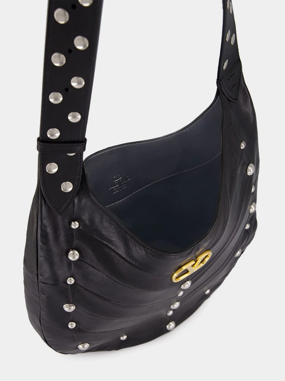 Black Studded Nappa Hobo Bag - Image 7