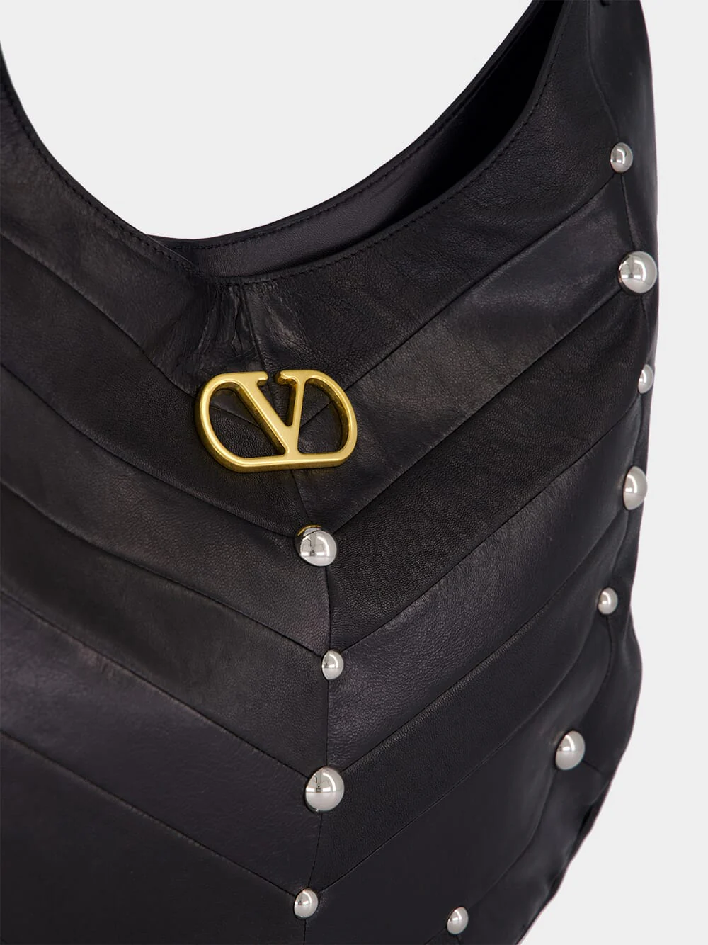 Black Studded Nappa Hobo Bag - Image 8