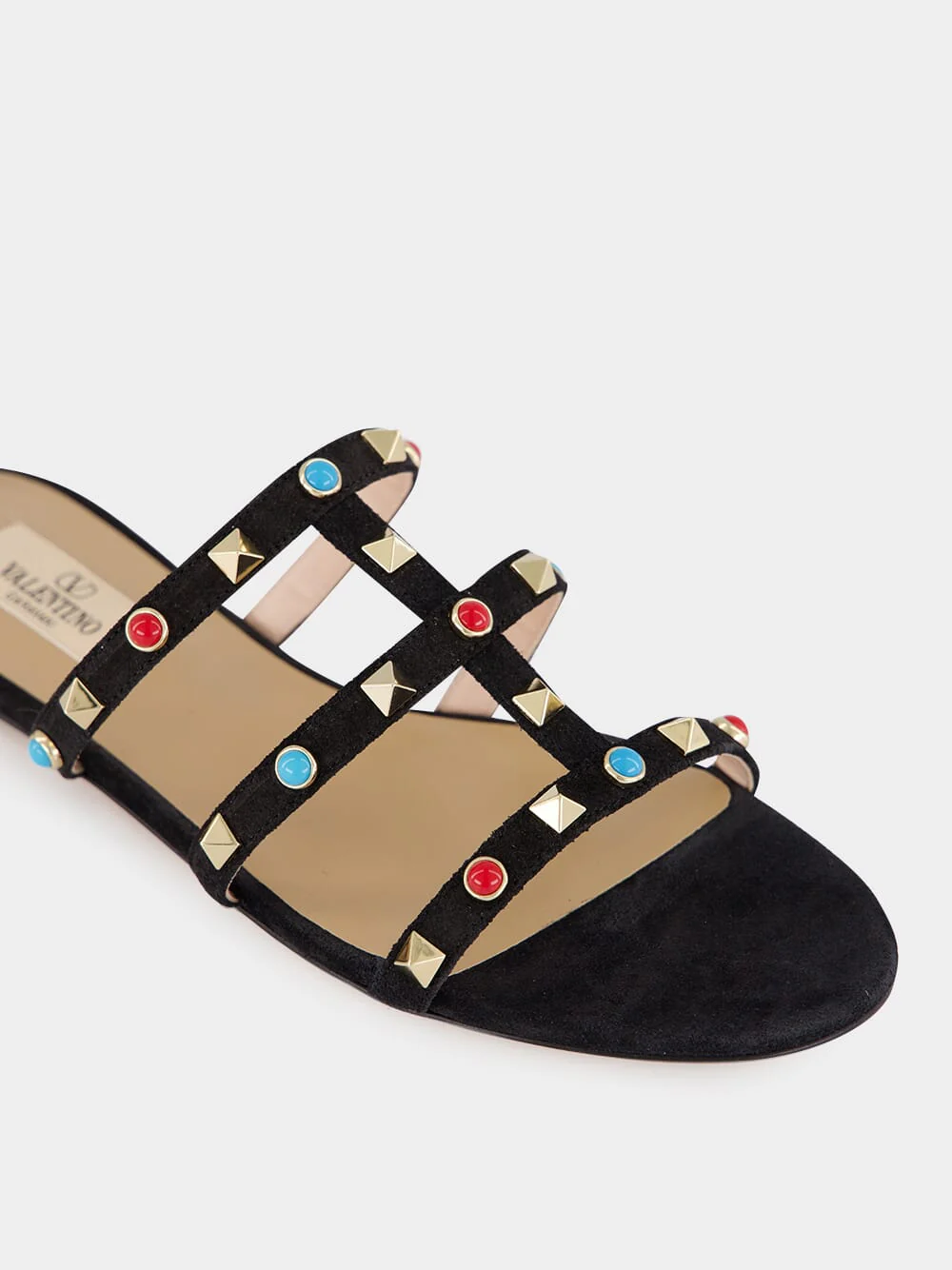 Black Suede Rockstud Flat Sandals - Image 6
