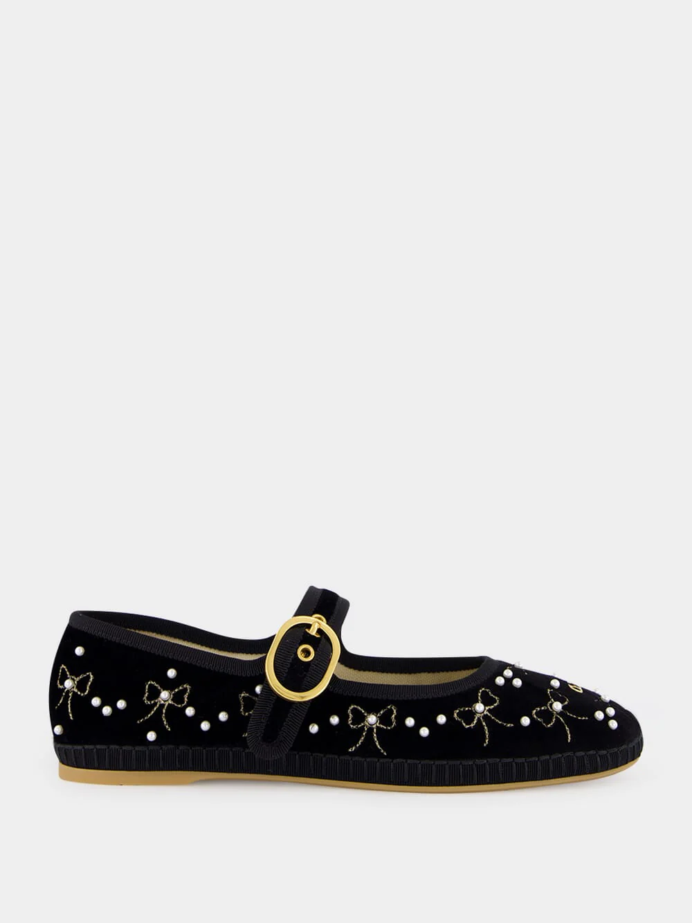 Black Velvet Ballerinas with Beaded Bows