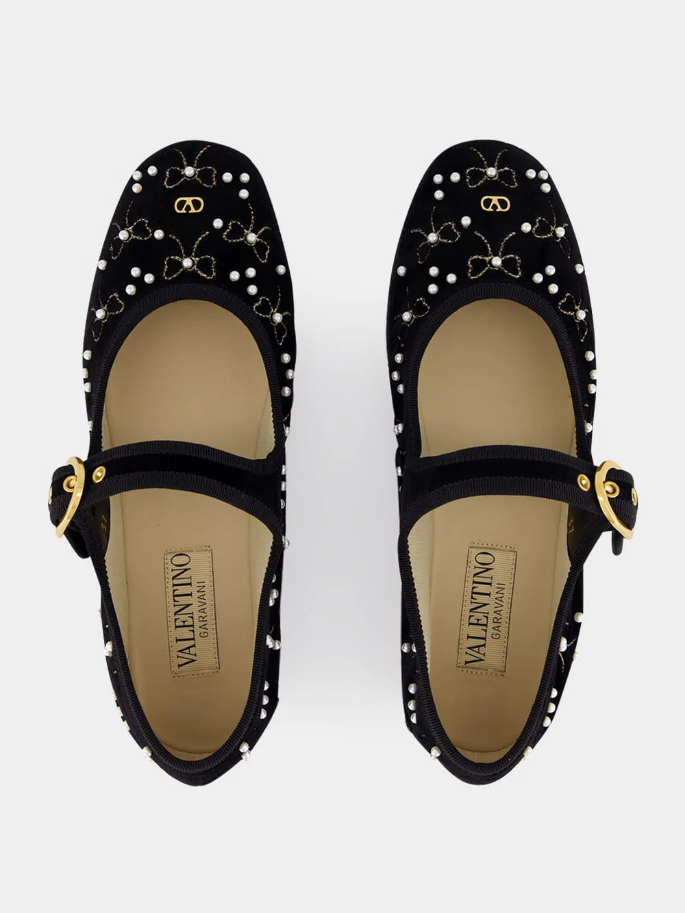 Black Velvet Ballerinas with Beaded Bows - Image 4