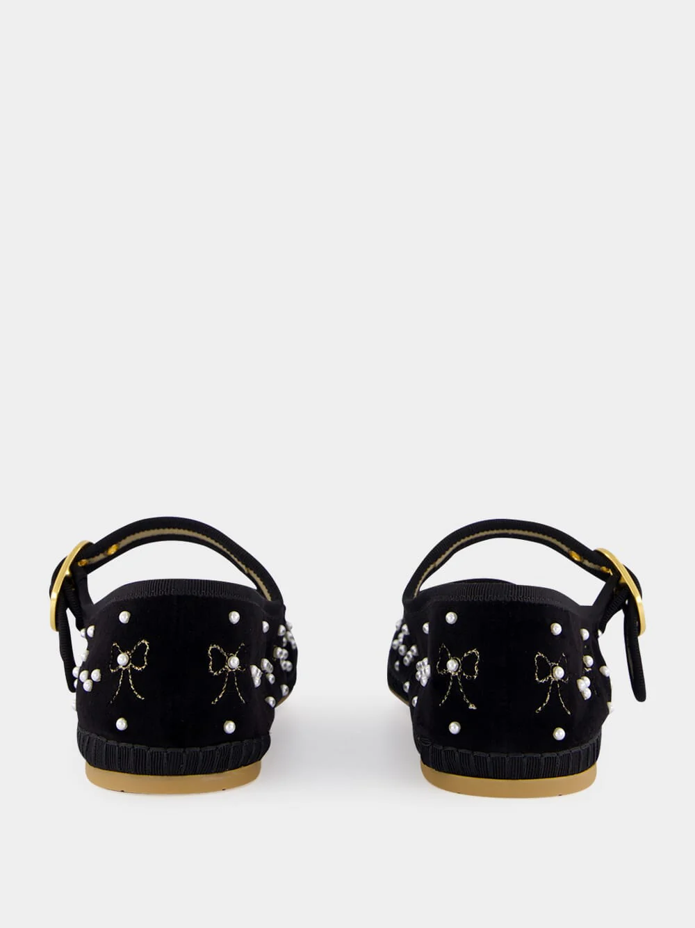 Black Velvet Ballerinas with Beaded Bows - Image 5