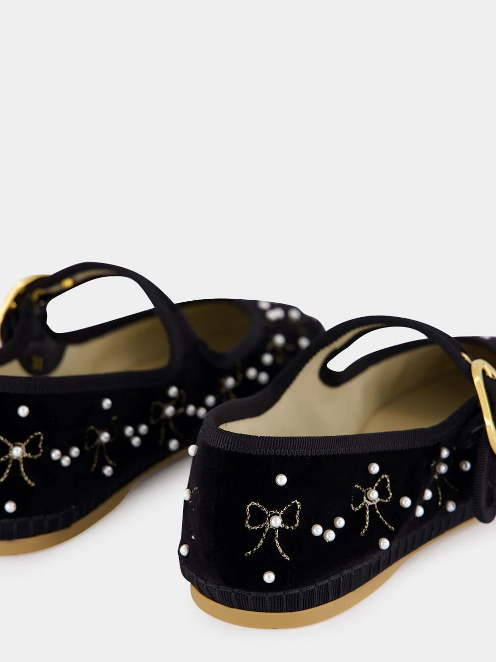 Black Velvet Ballerinas with Beaded Bows - Image 6