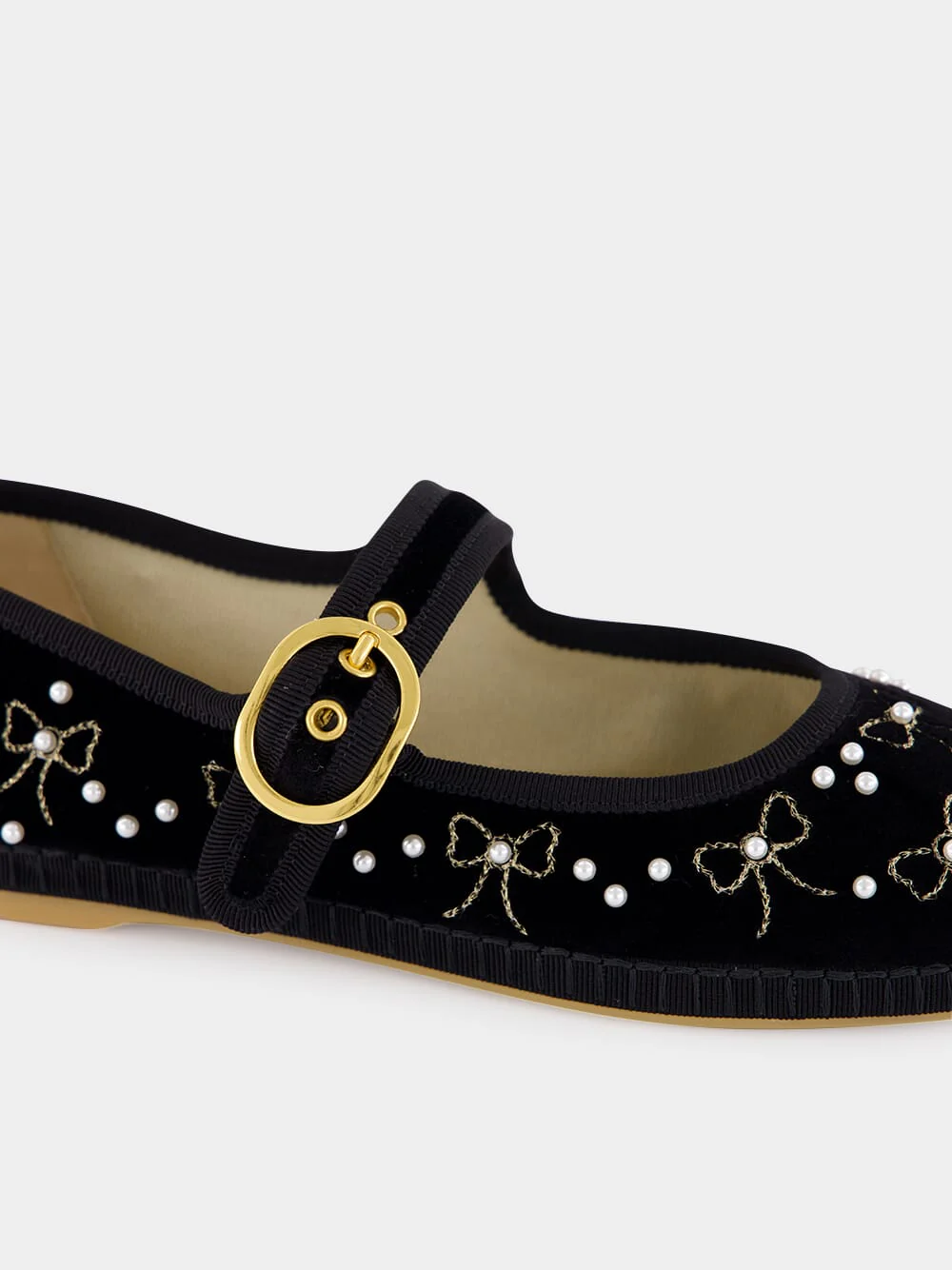 Black Velvet Ballerinas with Beaded Bows - Image 7