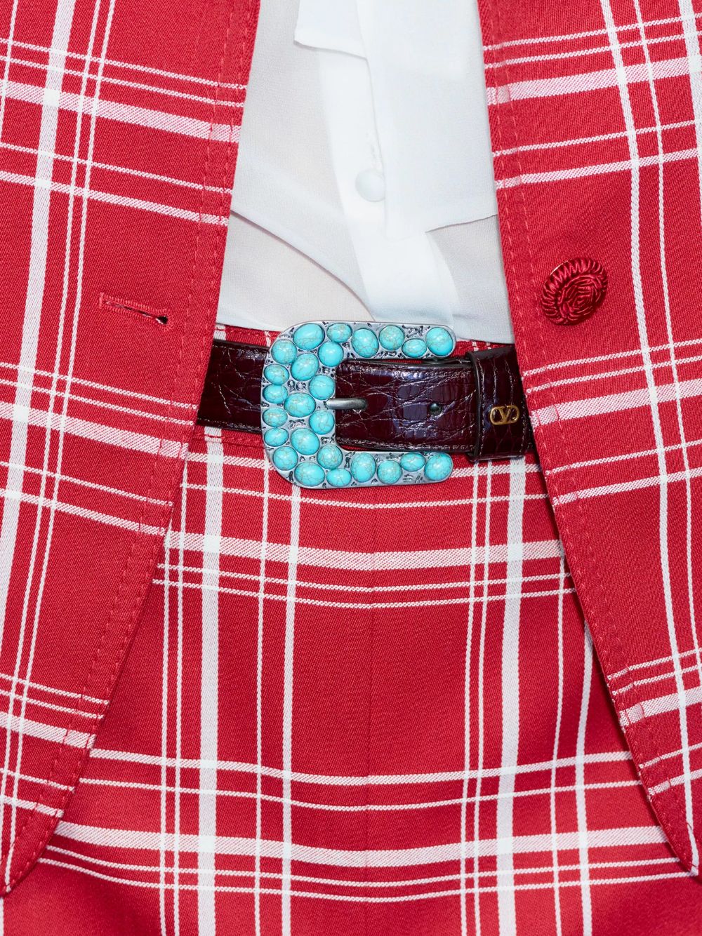 Black VLogo Belt with Turquoise Gem Buckle - Image 2
