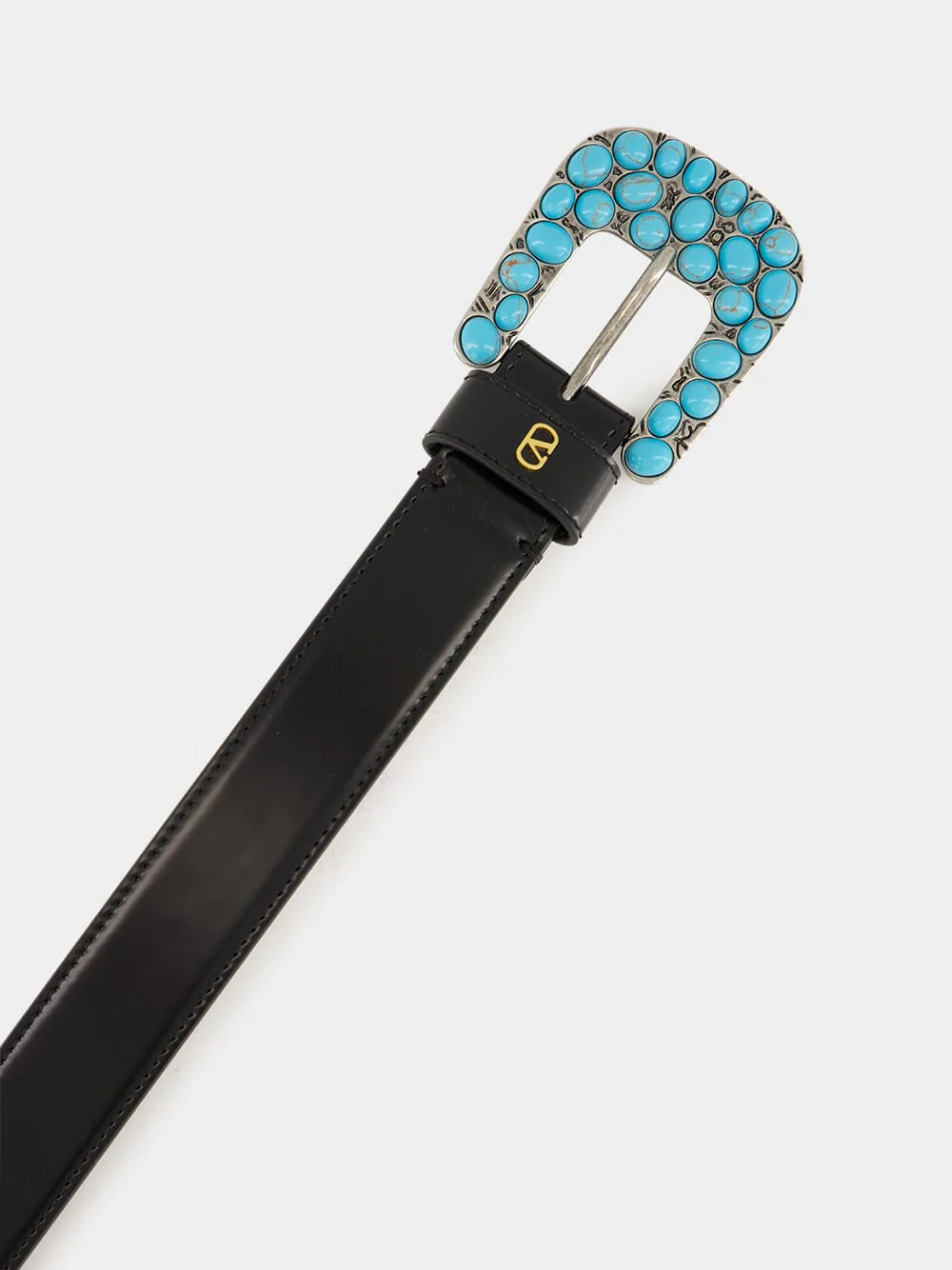 Black VLogo Belt with Turquoise Gem Buckle - Image 3