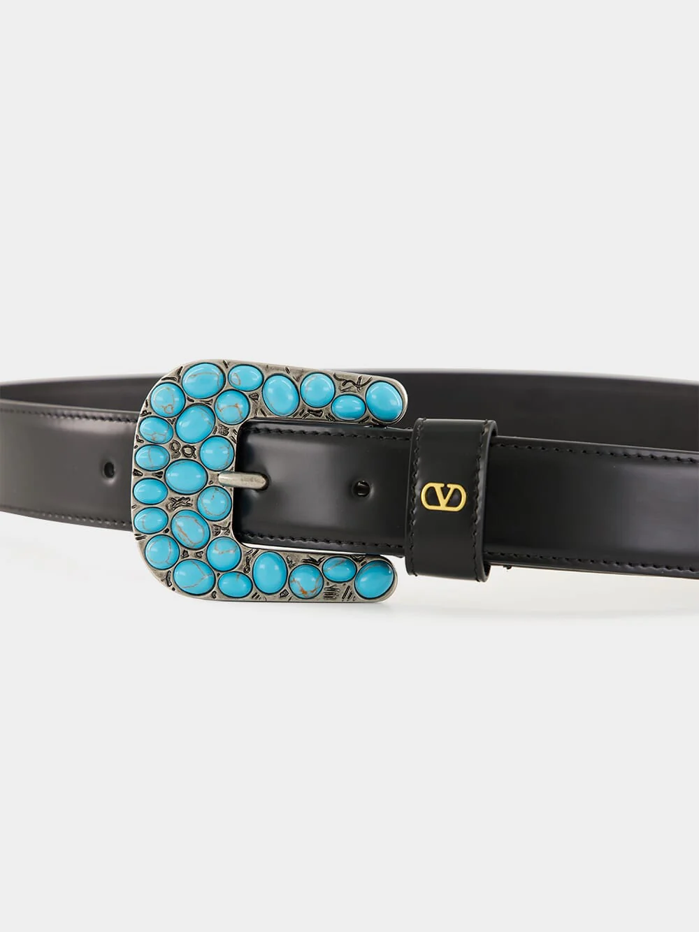 Black VLogo Belt with Turquoise Gem Buckle - Image 4