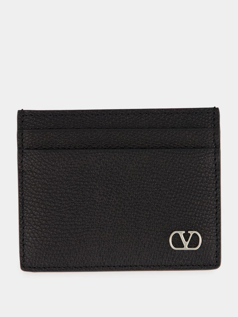 Black VLogo Signature Grainy Calfskin Cardholder