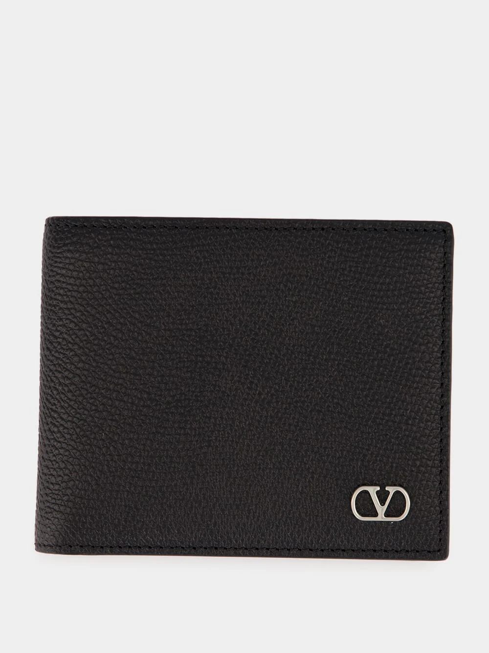 Black VLogo Signature Grainy Calfskin Wallet
