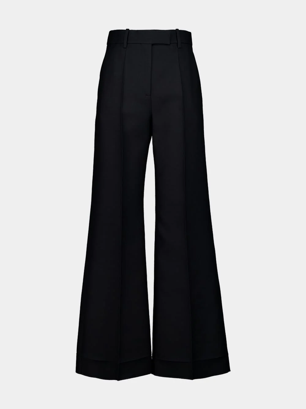 Black Wool-Silk Wide-Leg Trousers