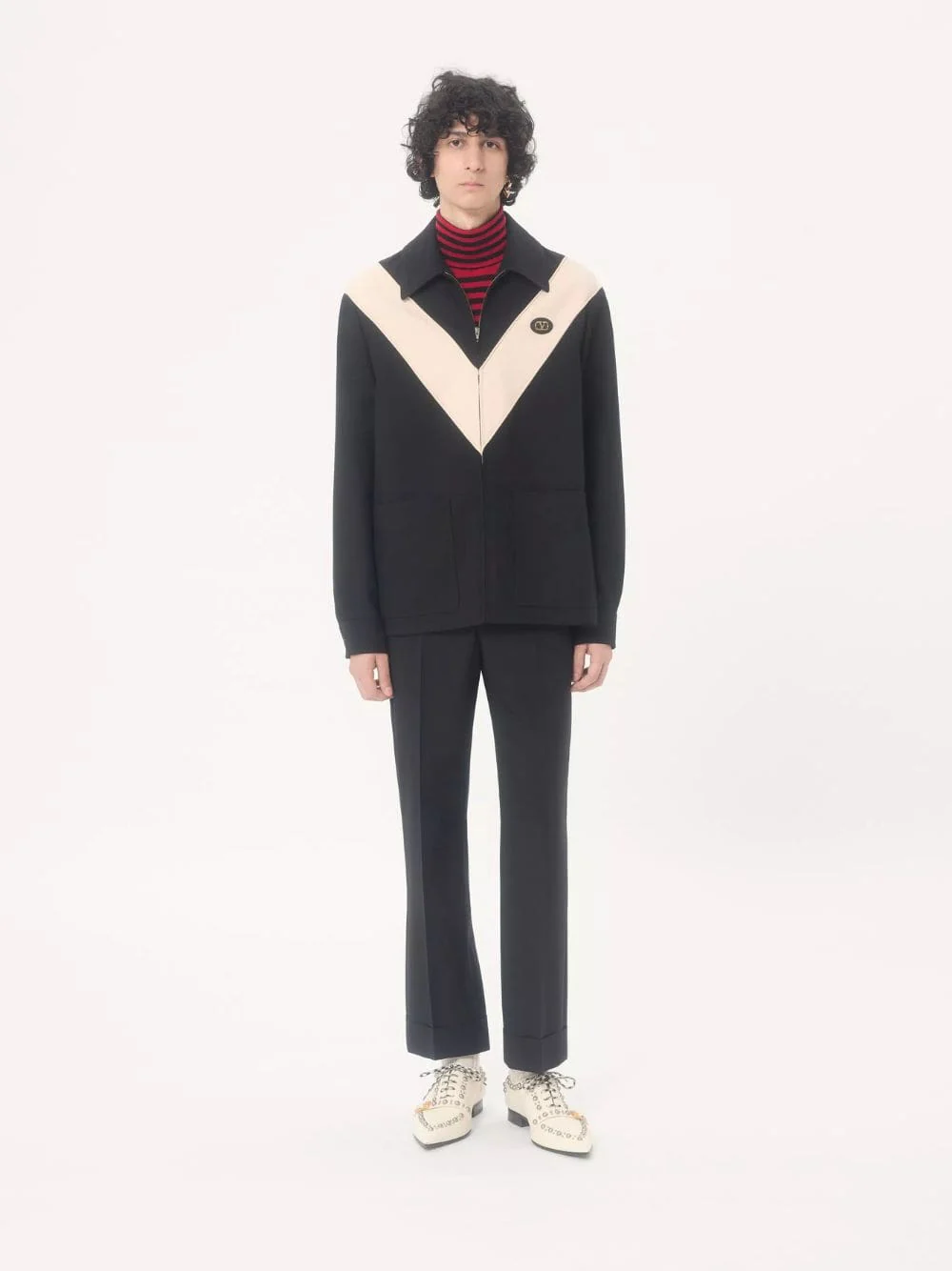 Black Wool Slim-Fit Trousers with Cuffs