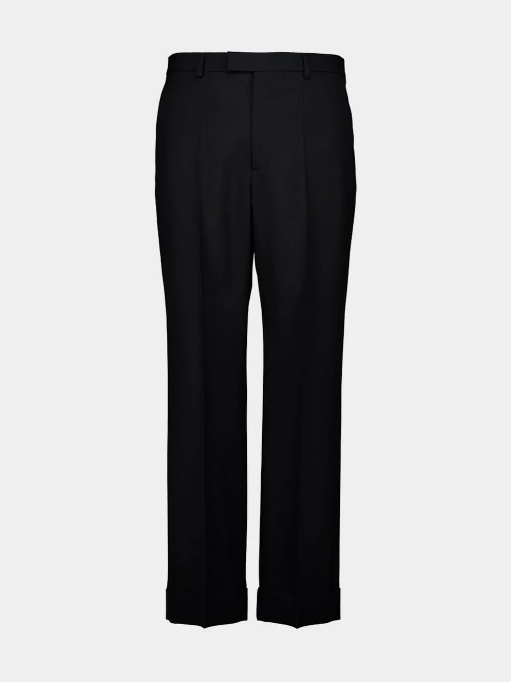 Black Wool Slim-Fit Trousers with Cuffs - Image 2