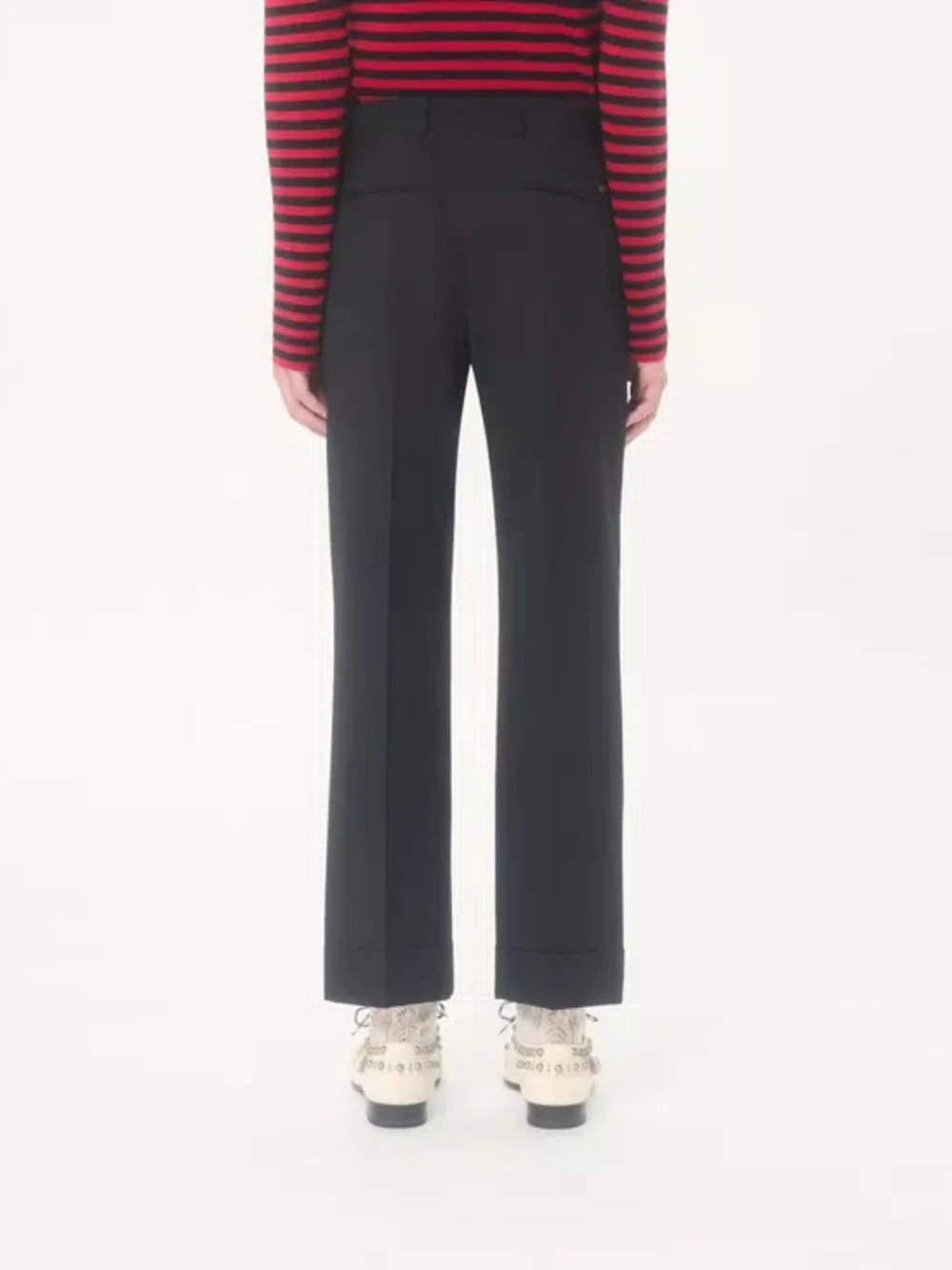 Black Wool Slim-Fit Trousers with Cuffs - Image 3