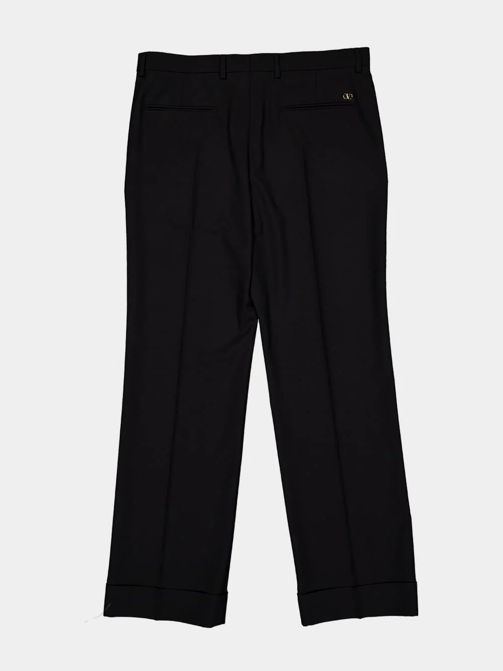 Black Wool Slim-Fit Trousers with Cuffs - Image 8