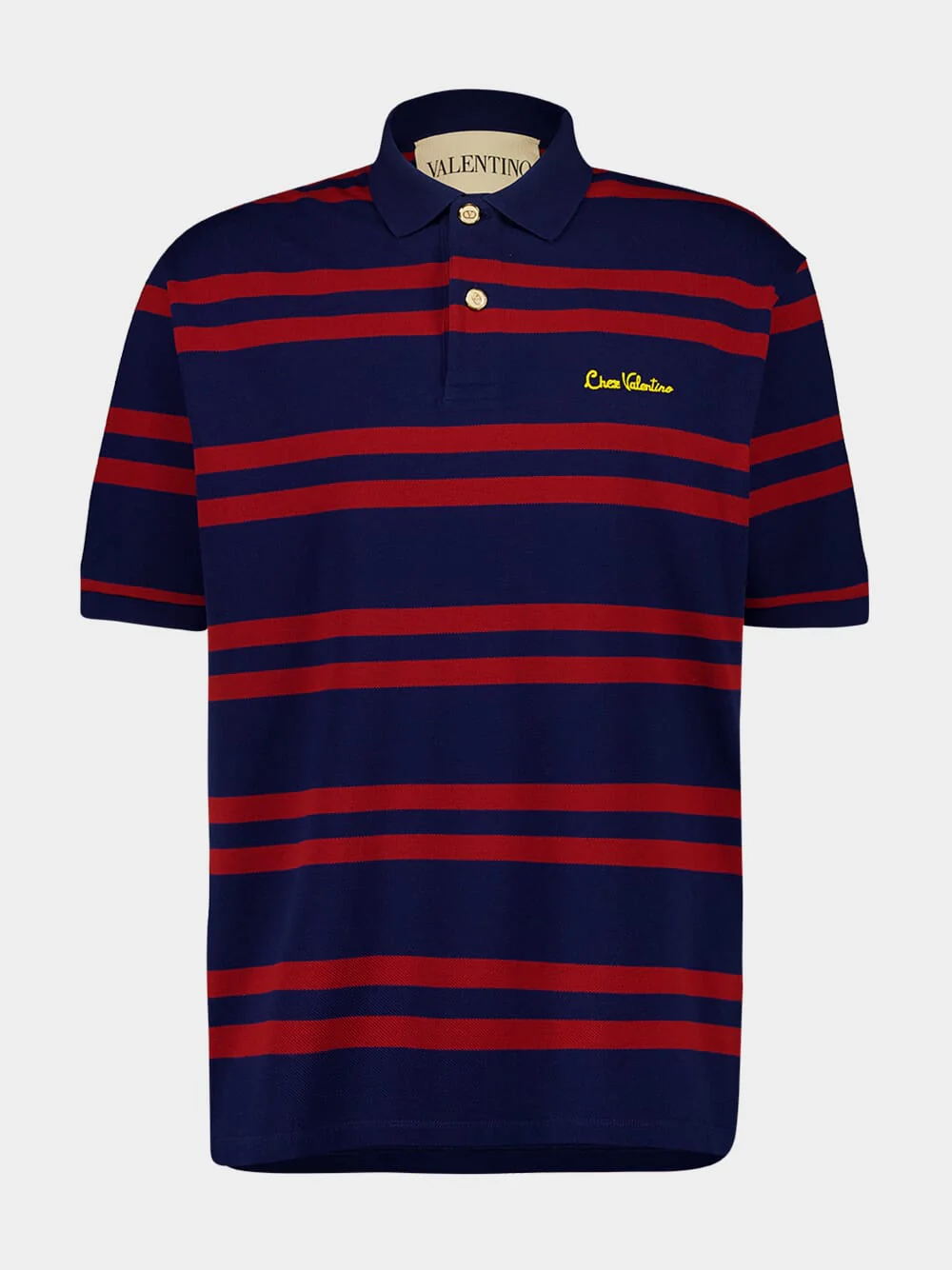 Blue and Red Cotton Polo with Embroidery