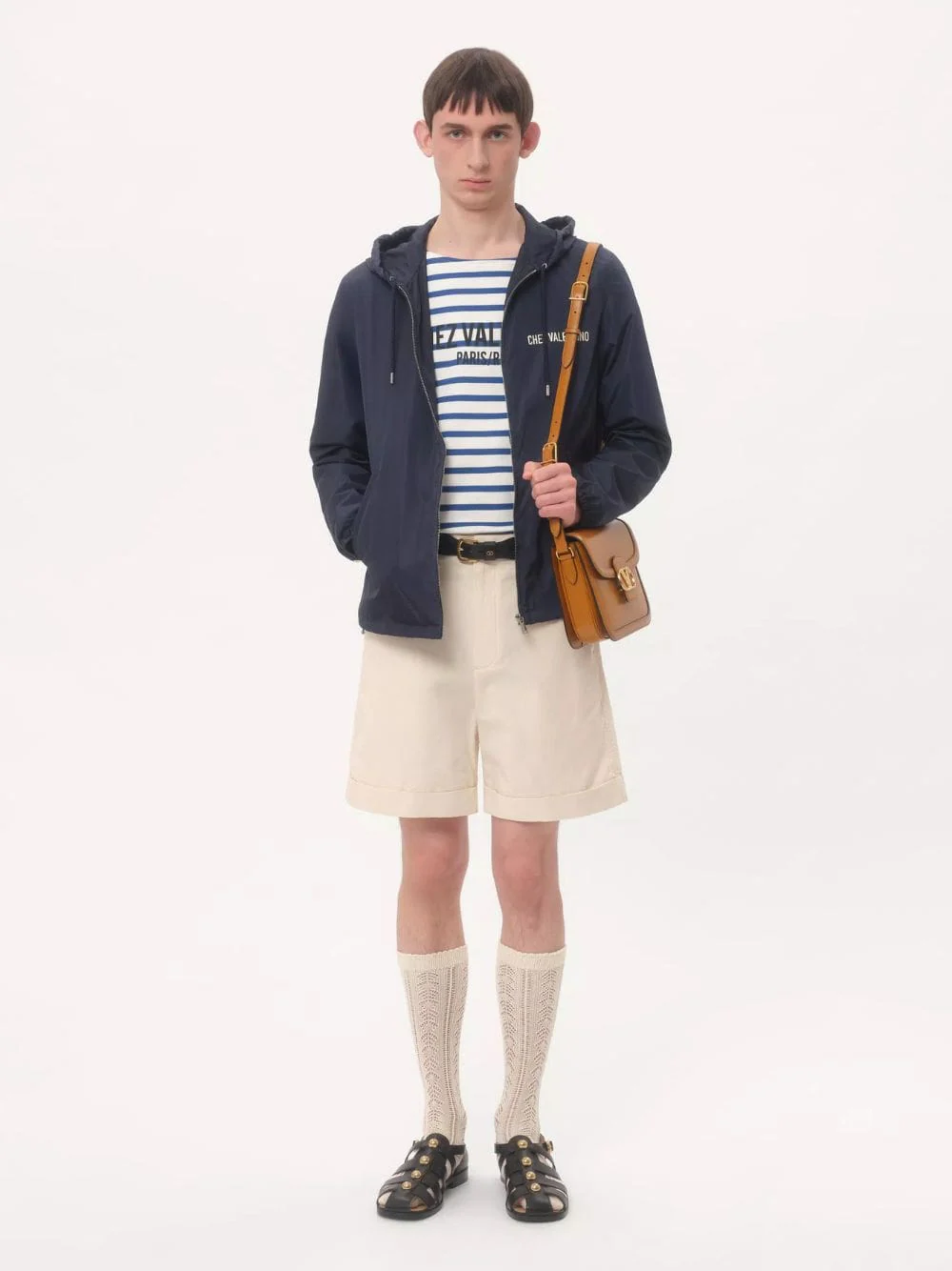 Blue Chez Valentino Nylon Hooded Windbreaker