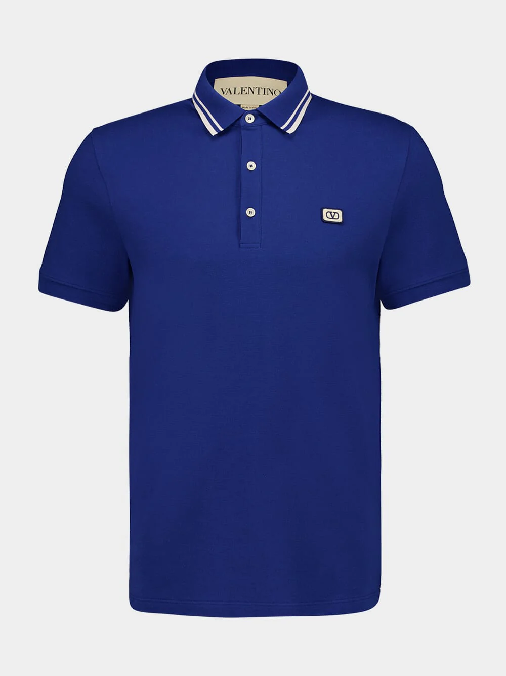 Blue Cotton Piqué Polo with VLogo Patch