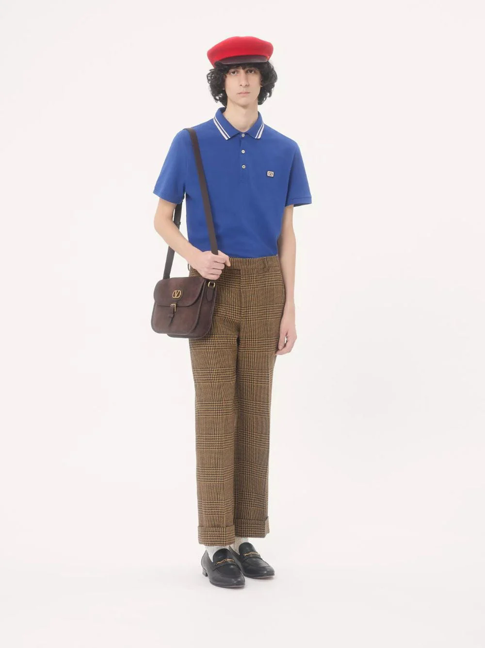 Blue Cotton Piqué Polo with VLogo Patch - Image 2