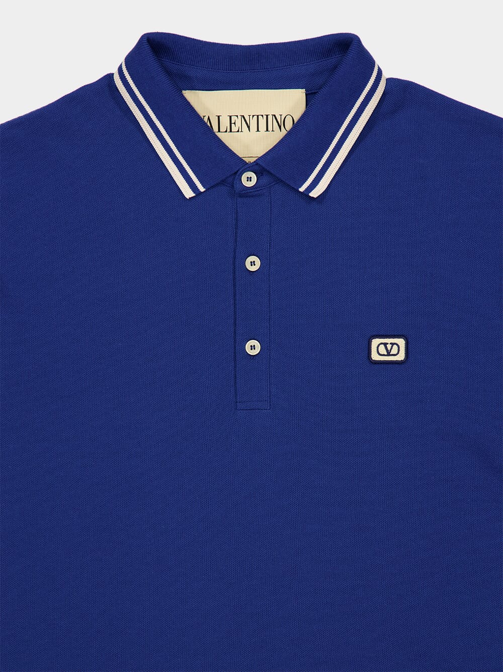 Blue Cotton Piqué Polo with VLogo Patch - Image 5