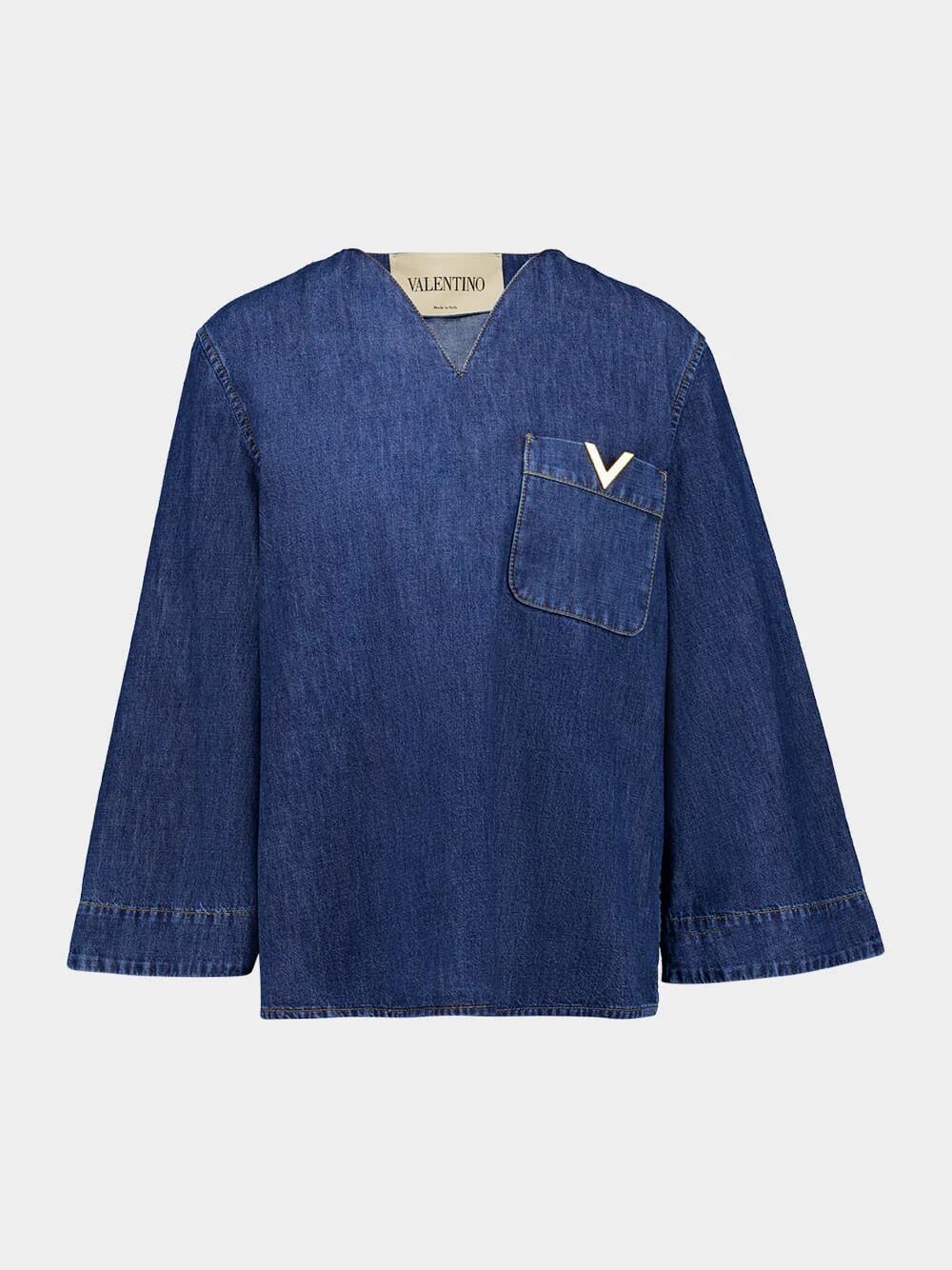 Blue Denim Chambray V-Neck Shirt