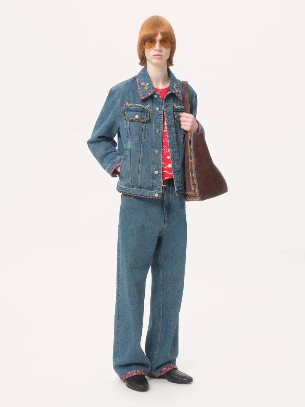 Blue Denim Jacket with Beaded Embroidery - Image 2