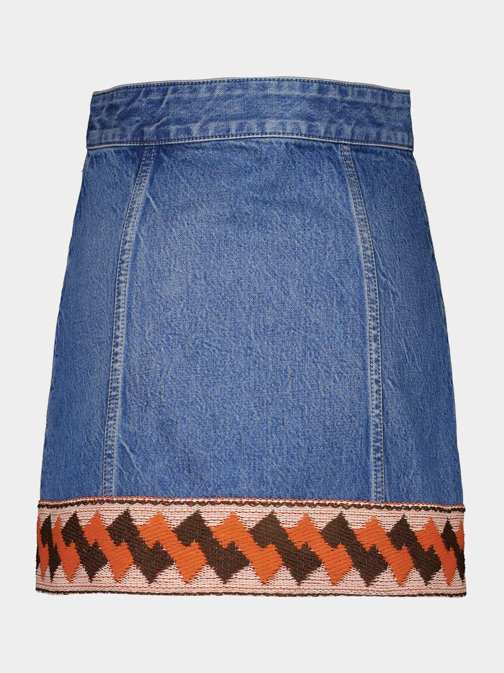 Blue Denim Skirt with Jacquard Trims - Image 3