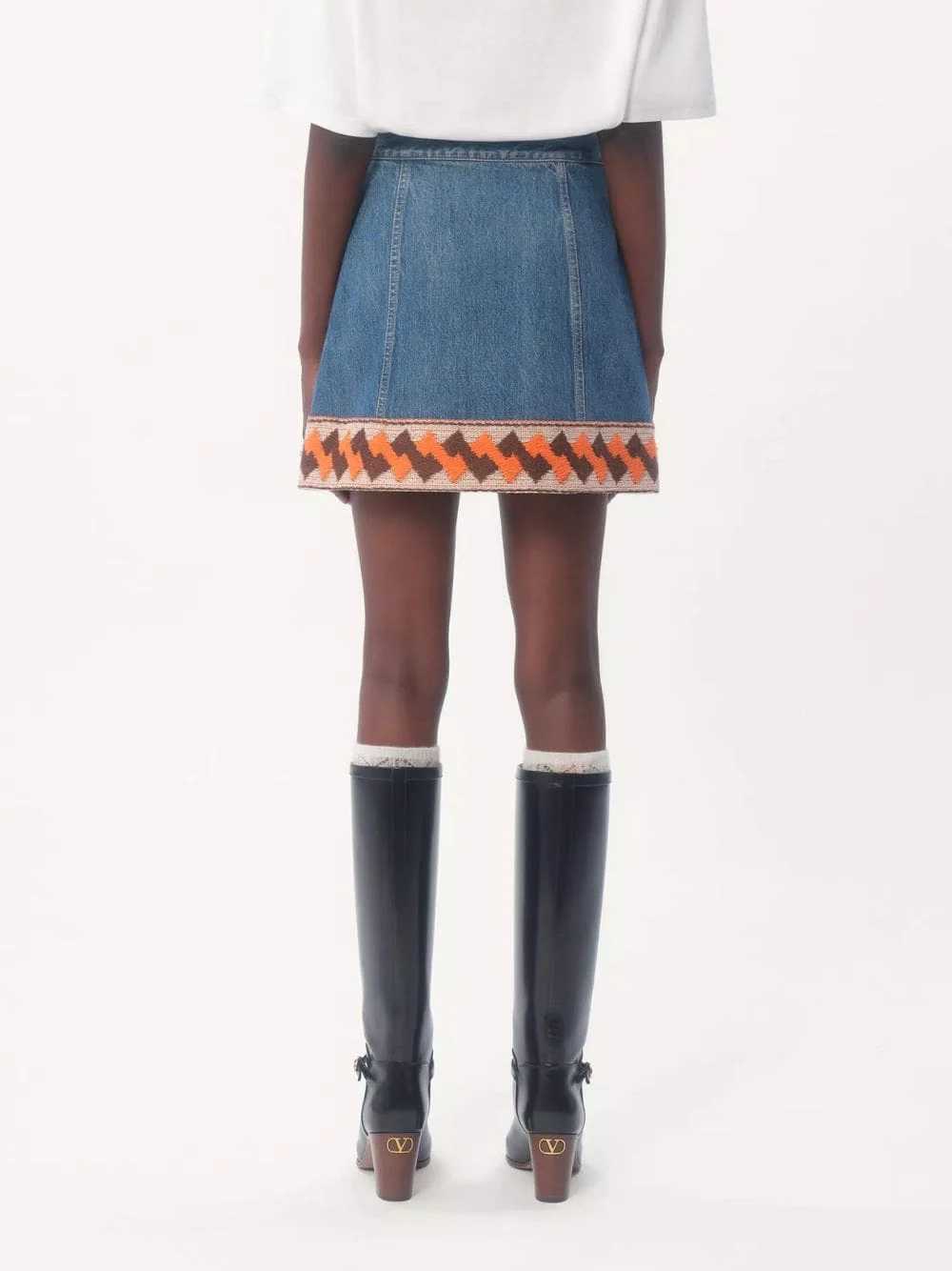 Blue Denim Skirt with Jacquard Trims - Image 4