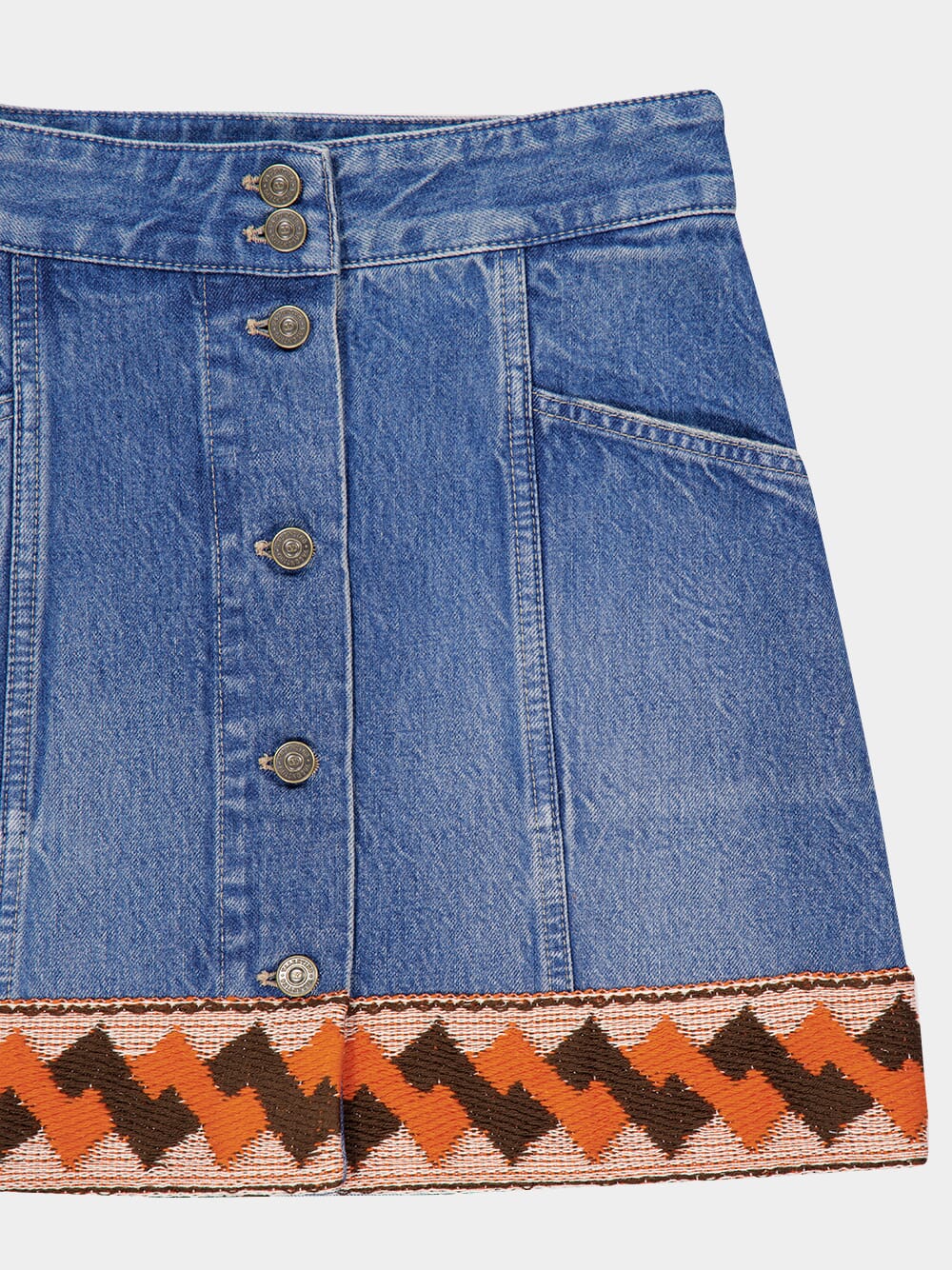 Blue Denim Skirt with Jacquard Trims - Image 5