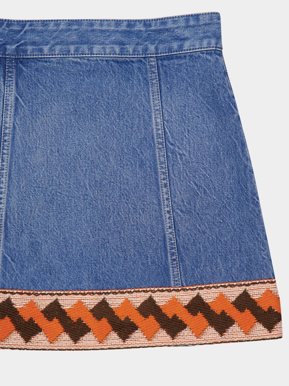 Blue Denim Skirt with Jacquard Trims - Image 6