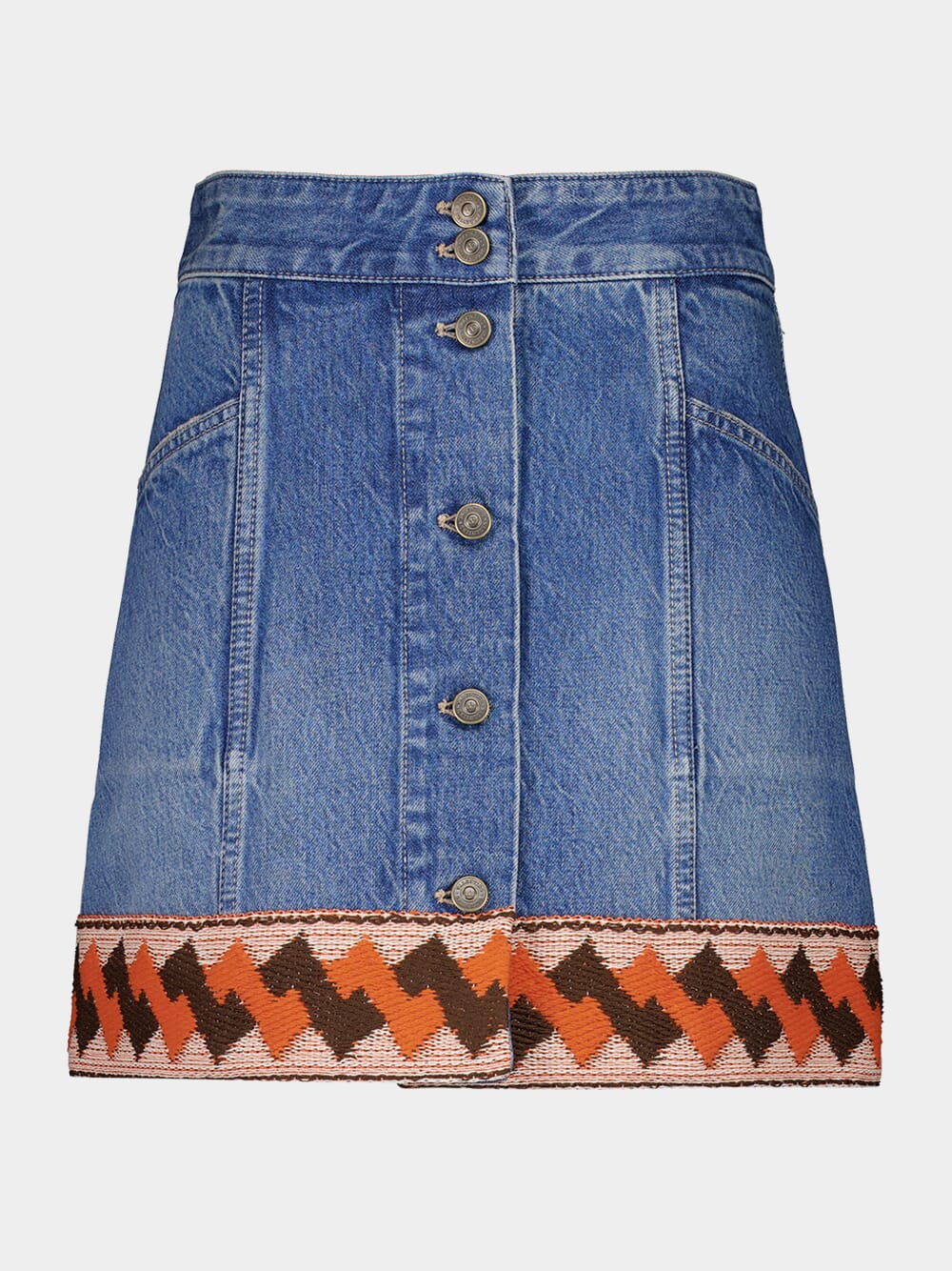 Blue Denim Skirt with Jacquard Trims - Image 7