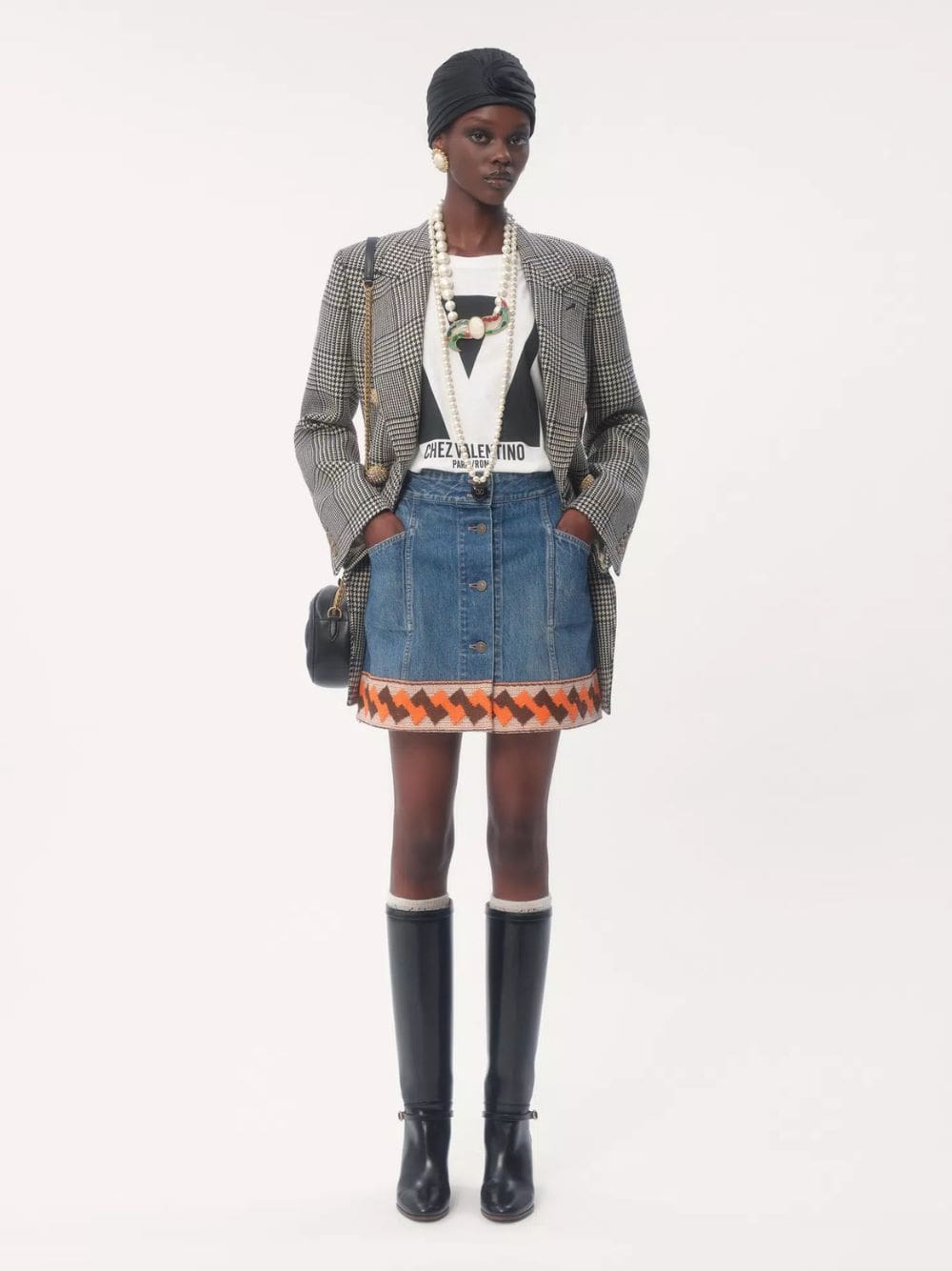 Blue Denim Skirt with Jacquard Trims - Image 8